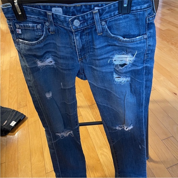 Ag Adriano Goldschmied Denim - AG Adriano Goldschmied Distressed Dark Blue Skinny Jeans